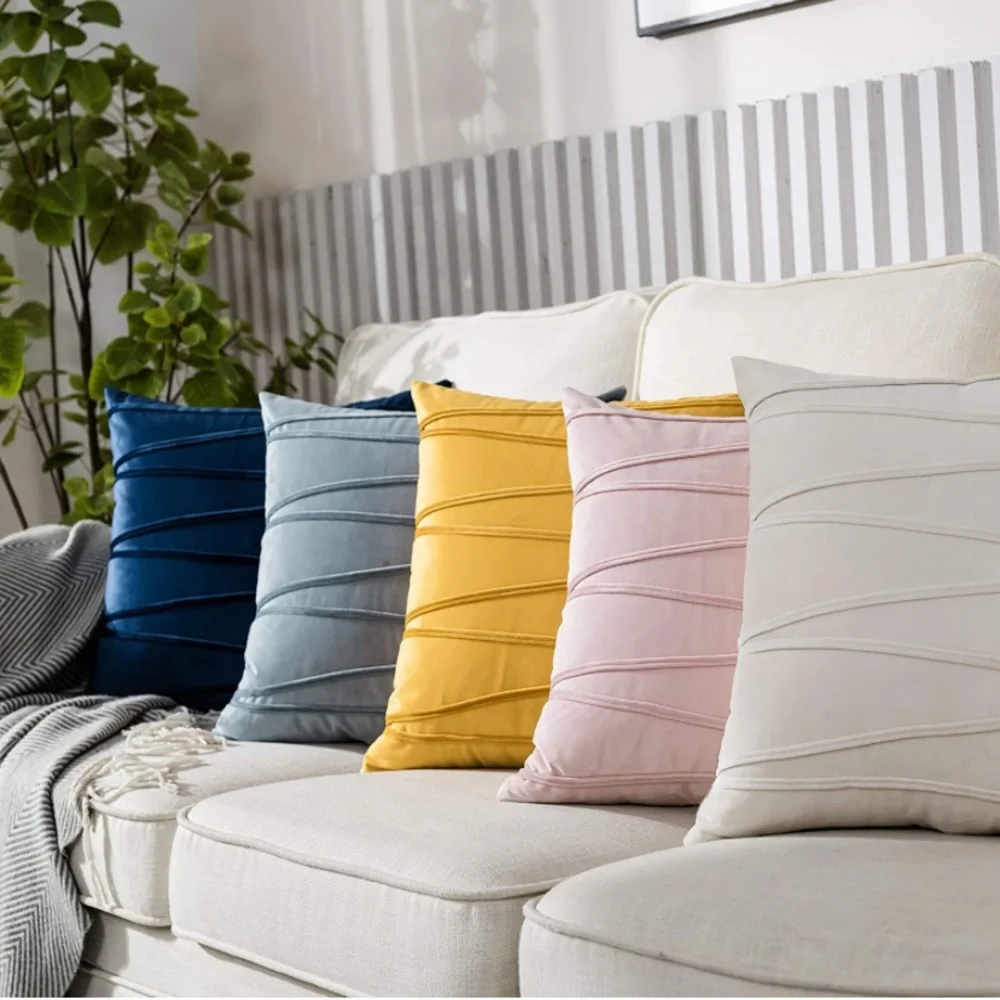 Luxury Home | Chic Modern Mustard Yellow Soft Velvet Striped Throw Pillow Covers